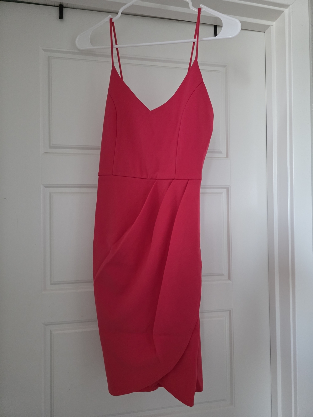 Lulu's Vibrant Pink V-Neck Spaghetti Strap Midi Dress